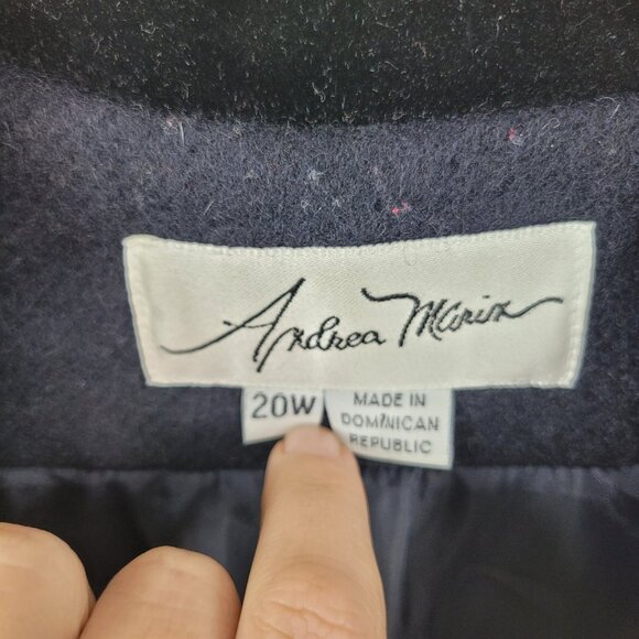 Vintage Wool Winter Long Coat Plus 20W Blue Velvet Trim Trench Double Breasted - Picture 6 of 7